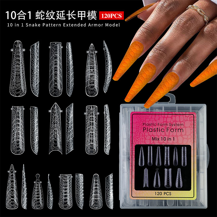 10-i-1 Snake Pattern Nail Extension Forms 120 stk