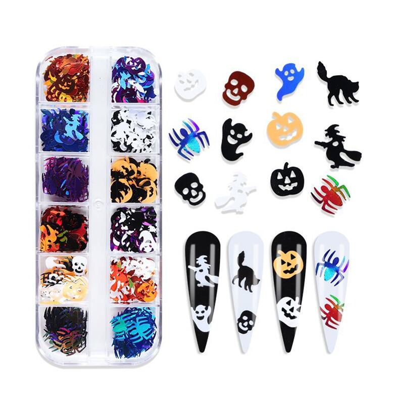 12 Grids 3D Skull Ghost Nail Pailletter