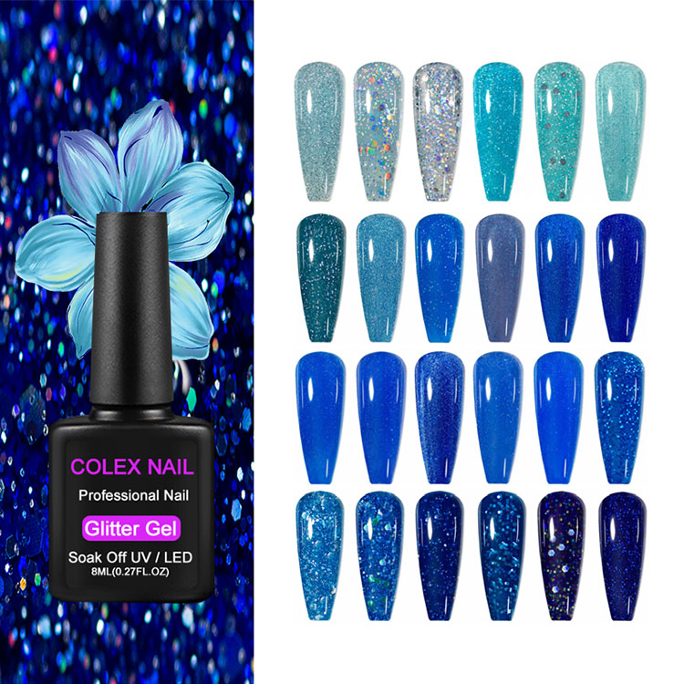 8 ml blå glitter gel polsk