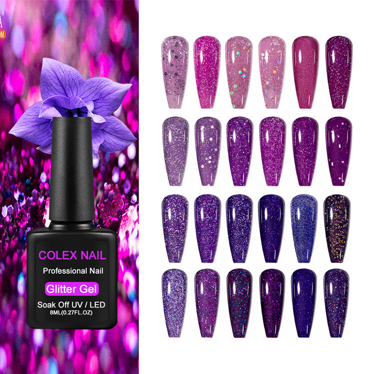 8 ml lilla glitter gel polsk