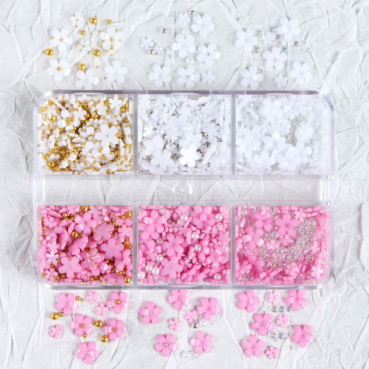 Spring Nail Art Supplies Cherry Blossom med perler Manicure DIY negle dekorationer
